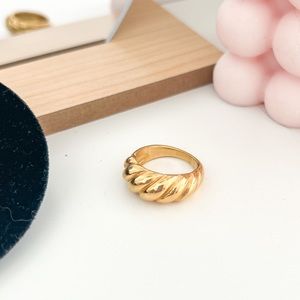 Croissant Dome Ring 18k Gold Plated Vermeil Statement Jewelry